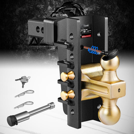 Adjustable Trailer Hitch Fits 2-Inch Receiver,8-Inch Drop/Rise,2"&2-5/16" Ball Hitches with 25,000 LBS GTW for Heavy Duty Truck,Solid Ball Mount,BLK,652008-3