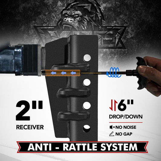 Adjustable Trailer Hitch Fits 2-Inch Receiver,6-Inch Drop/Rise,2"&2-5/16" Ball Hitches with 25,000 LBS GTW for Heavy Duty Truck,Solid Ball Mount,BLK,652006-1