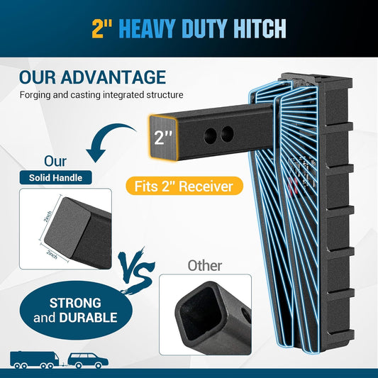 Adjustable Hitch Fits 2'' Receiver,8-Inch Drop/Rise,Dual Ball (2"&2-5/16"), 25,000 LBS GTW- Tow Hitch for Heavy Duty Truck,Solid Ball Mount,BLK,852008