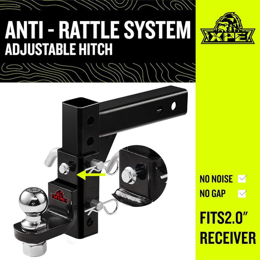 Adjustable Trailer Hitch Ball Mount Fits 2-Inch Receiver, 9-1/2" Drop/ 8-1/4" Rise Drop Hitch, Tow Hitch for Heavy Duty Truck with Stainless Steel Pins and Lock