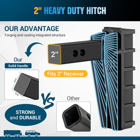 Adjustable Hitch Fits 2'' Receiver,6-Inch Drop/Rise,Dual Ball (2"&2-5/16"), 25,000 LBS GTW- Tow Hitch for Heavy Duty Truck,Solid Ball Mount,BLK,852006