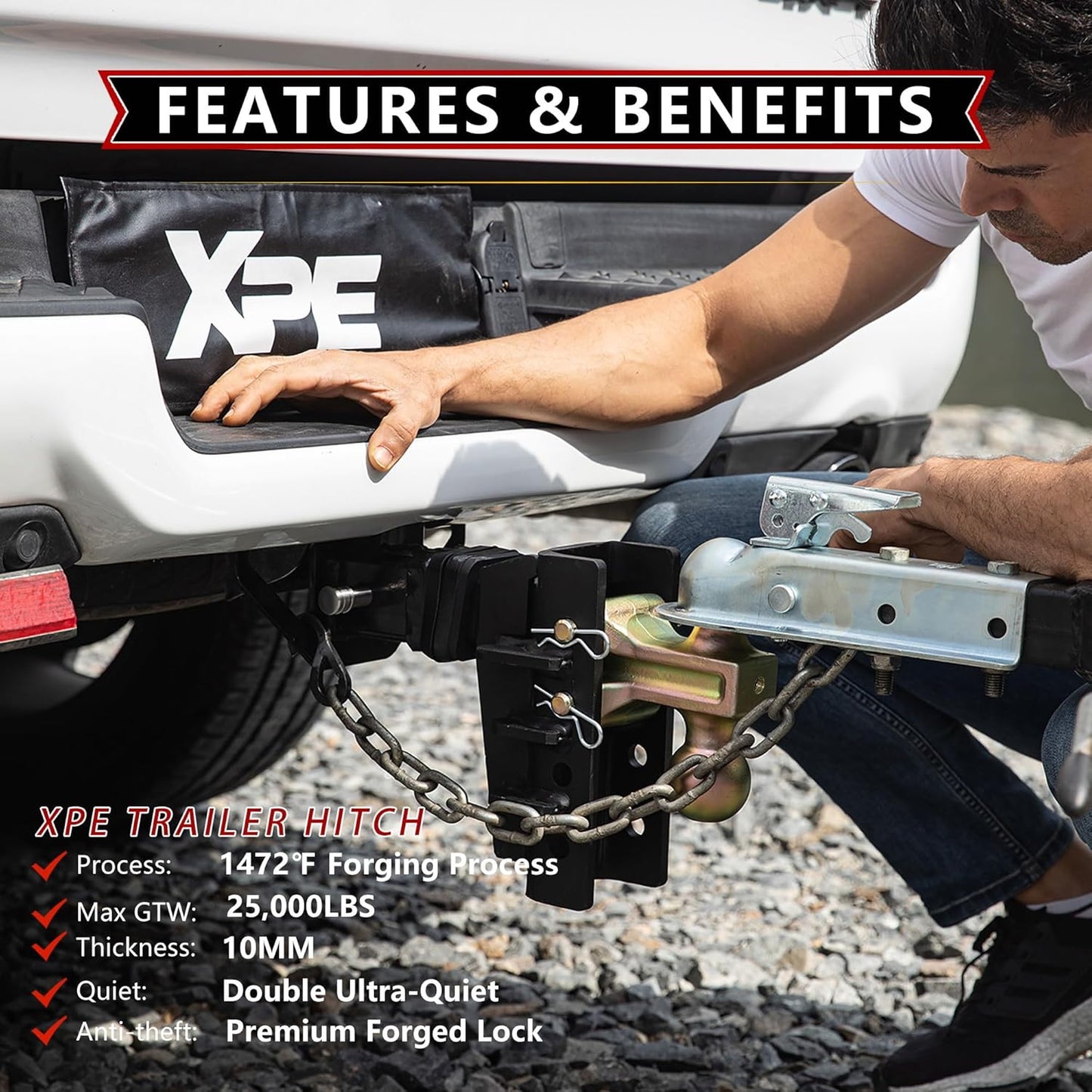 Adjustable Trailer Hitch Fits 2-Inch Receiver,6-Inch Drop/Rise,2"&2-5/16" Ball Hitches with 25,000 LBS GTW for Heavy Duty Truck,Solid Ball Mount,BLK,652006-1