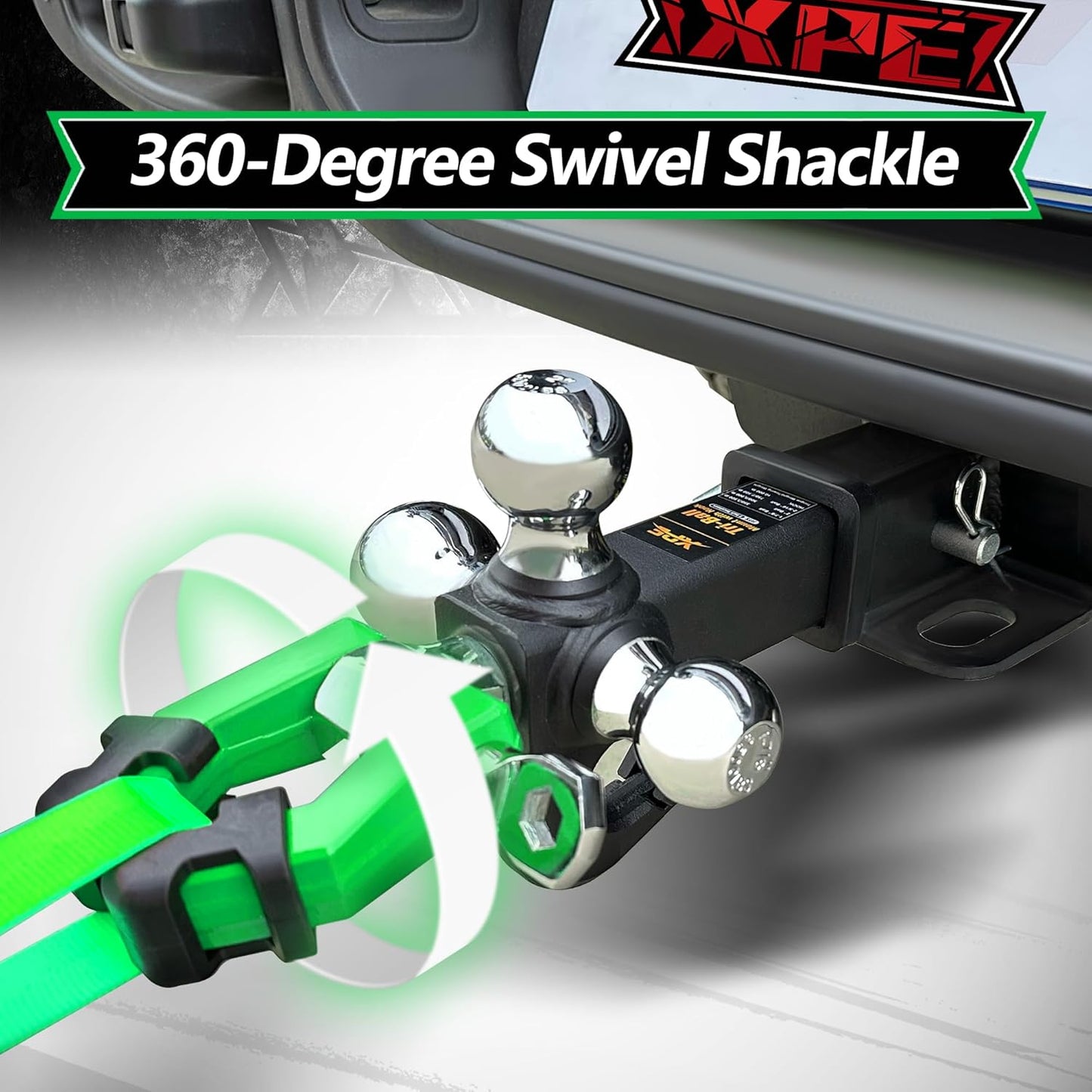 5 in 1 Trailer Hitch Tri-Ball Mount with Hook & Shackle Fits 2" Receiver with Chrome Hitch Ball(1-7/8",2",2-5/16"), 10,000LBS MAX GTW, Green-X-2220-GS