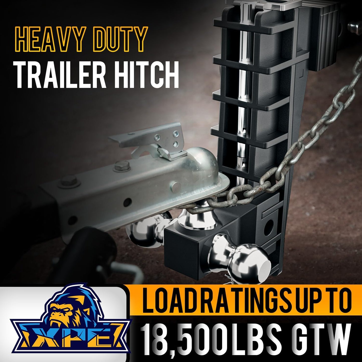 Adjustable Trailer Hitch,10 Inch Drop Hitch,Fits 2.5 Inch Receiver, 18,500 Lbs Gtw - Tow Hitch for Heavy Duty Truck XTH-852510-3B