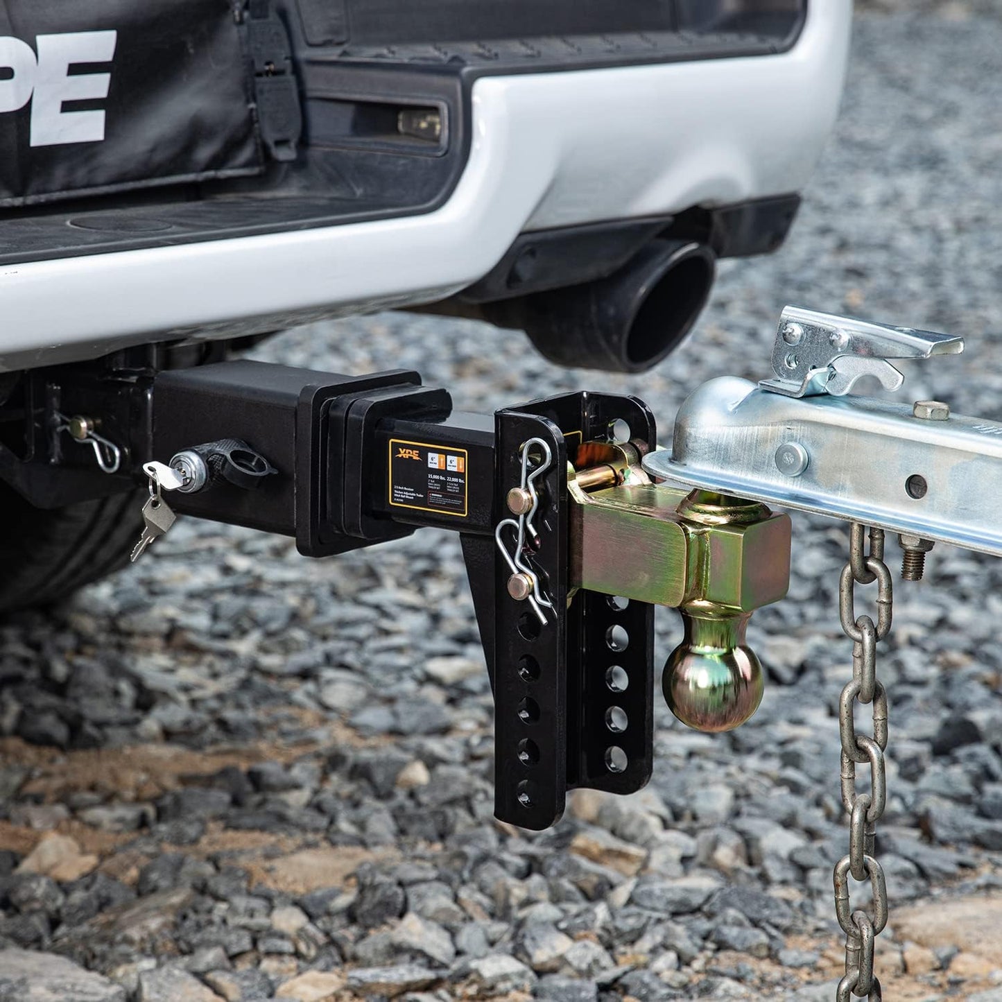 Adjustable Trailer Hitch, Fits 2.5-Inch Receiver, 8-Inch Drop/Rise,2" & 2-5/16" Ball Hitches for Trucks, 22,000 LBS GTW - Receiver Hitch with Anti-Theft Pin, Solid Ball Mount, BLK,X-452508