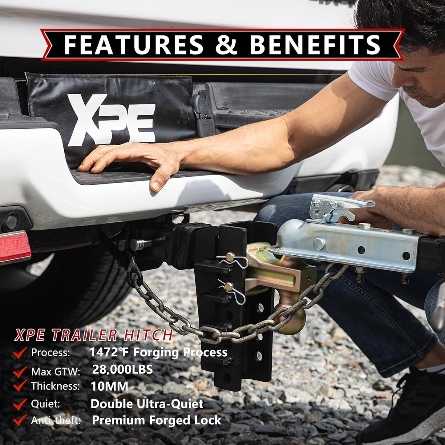 Adjustable Trailer Hitch Fits 2-Inch Receiver,8-Inch Drop/Rise,2"&2-5/16" Ball Hitches with 25,000 LBS GTW for Heavy Duty Truck,Solid Ball Mount,BLK,652008-3