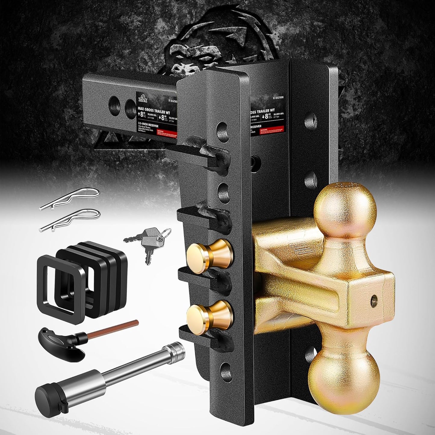 Adjustable Trailer Hitch Fits 2.5-Inch Receiver,2"&2-5/16" Ball Hitches with 28,000 LBS GTW for Heavy Duty Truck,Solid Ball Mount,BLK,652508-3