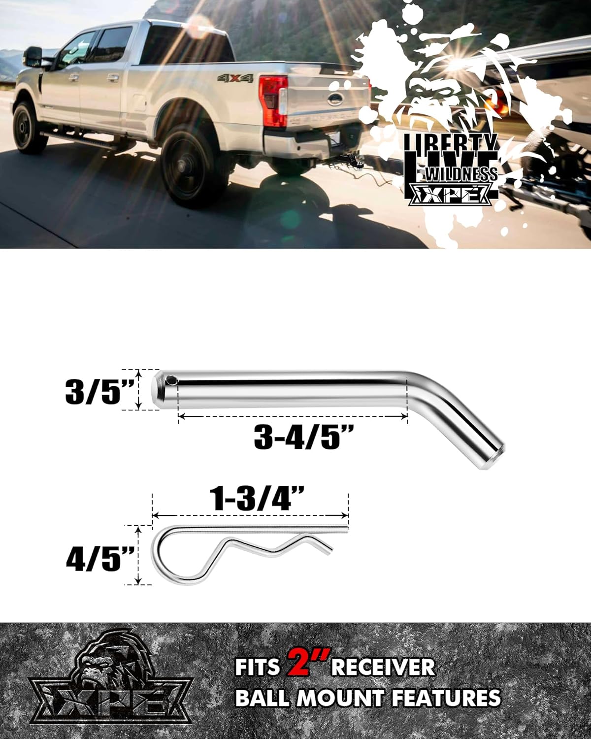 Trailer Hitch Mount with 2-Inch Ball & Pin, Only Fits 2-Inch Receiver, 7,500 LBS, 2-Inch Drop Tow Hitch,Black