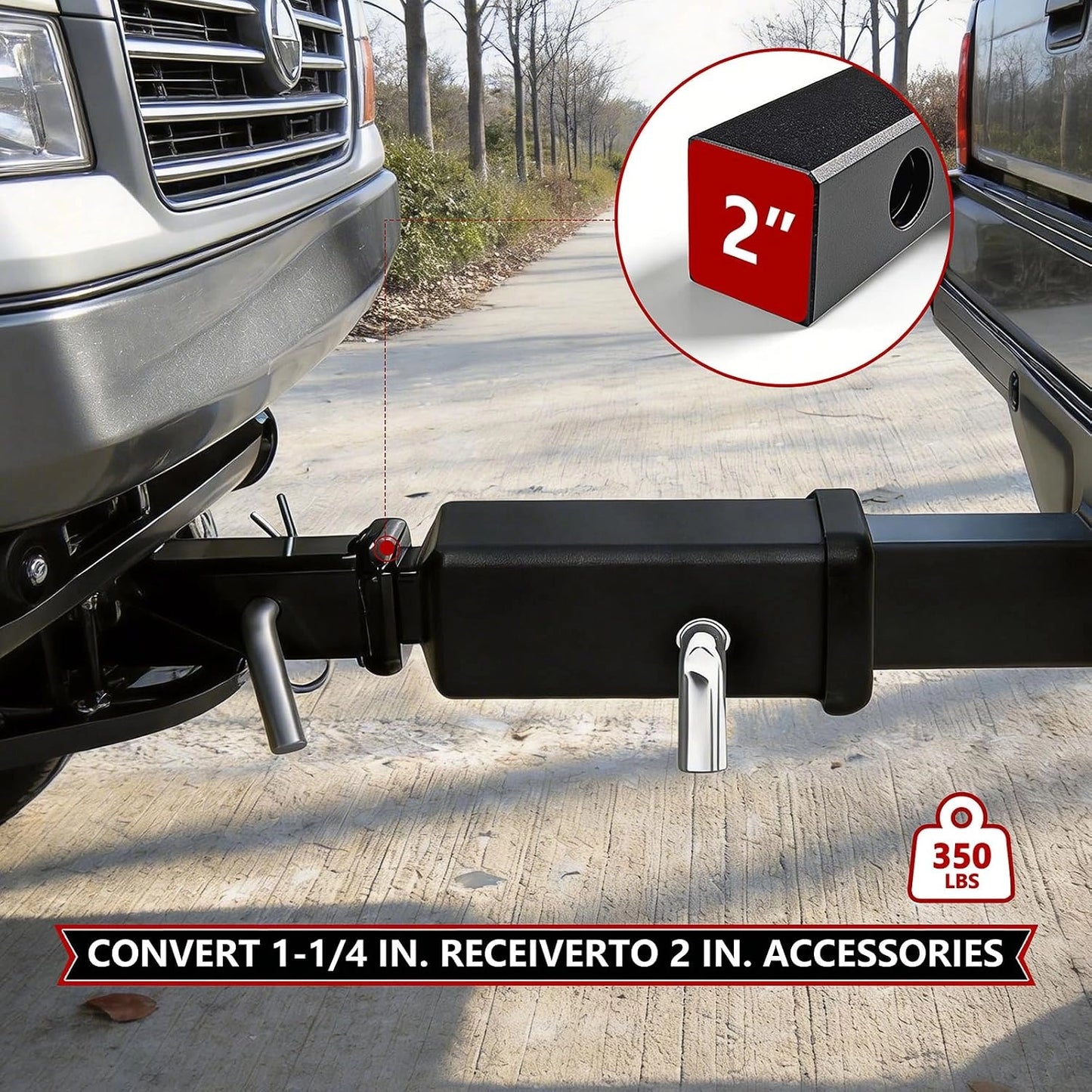 XPE 1-1/4" to 2" Trailer Hitch Adapter, 6-1/4" Extension Length, 350 lbs TW
