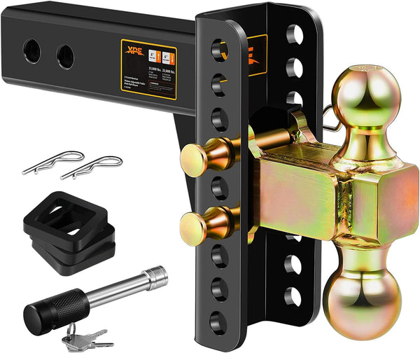 XPE Adjustable Trailer Hitch, Fits 2.5-Inch Receiver, 6-Inch Drop/Rise,2" & 2-5/16" Ball Hitches for Trucks, 22,000 LBS GTW - Receiver Hitch with Anti-Theft Pin, Solid Ball Mount, BLK,X-452506