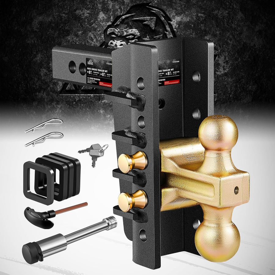 Adjustable Trailer Hitch Fits 2.5-Inch Receiver,6-Inch Drop/Rise,2"&2-5/16" Ball Hitches with 28,000 LBS GTW for Heavy Duty Truck,Solid Ball Mount,BLK,652506-1