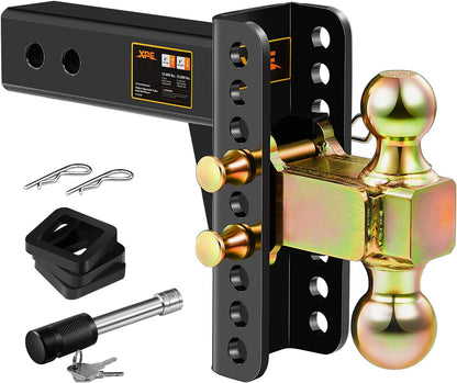 XPE Adjustable Trailer Hitch, Fits 2.5-Inch Receiver, 6-Inch Drop/Rise,2" & 2-5/16" Ball Hitches for Trucks, 22,000 LBS GTW - Receiver Hitch with Anti-Theft Pin, Solid Ball Mount, BLK,X-452506