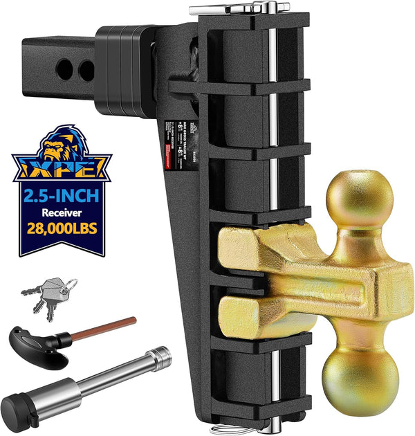 Trailer Hitch,Fits 2.5-Inch Receiver, 8 Inch Adjustable Drop Hitch with 2" and 2 5/16" Dual Ball,28,000 Lbs Tow Hitch for Heavy Duty Truck