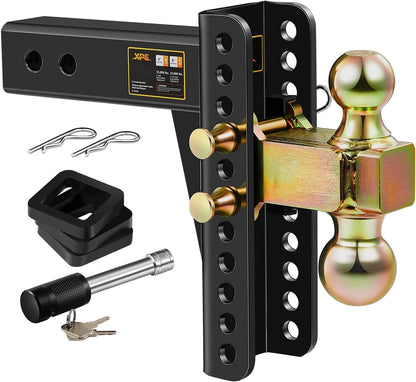 XPE Adjustable Trailer Hitch, Fits 2.5-Inch Receiver, 6-Inch Drop/Rise,2" & 2-5/16" Ball Hitches for Trucks, 22,000 LBS GTW - Receiver Hitch with Anti-Theft Pin, Solid Ball Mount, BLK,X-452506
