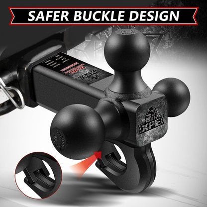Trailer Hitch Tri Ball Mount with Hook,Fits 2” Hitch Receiver,1-7/8", 2"& 2-5/16"Matt Black Plated Balls ,Secure with Self-Lock Latch, 10,000 LBS GTW,for RV,SUV, ATV and Truck etc