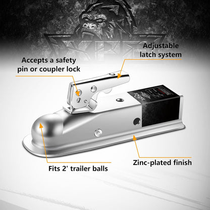 Straight Trailer Coupler for 2 Inch Ball Hitch, 2" Channel Width 3500 Lbs Trailer Tongue Coupler