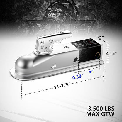 Straight Trailer Coupler for 2 Inch Ball Hitch, 2" Channel Width 3500 Lbs Trailer Tongue Coupler