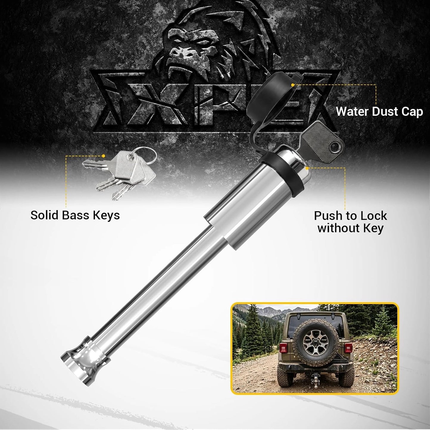 XPE Trailer Hitch Lock Extra Long 3-1/2" Span Fits for Class III IV V Hitches with 2" and 2.5" Receivers