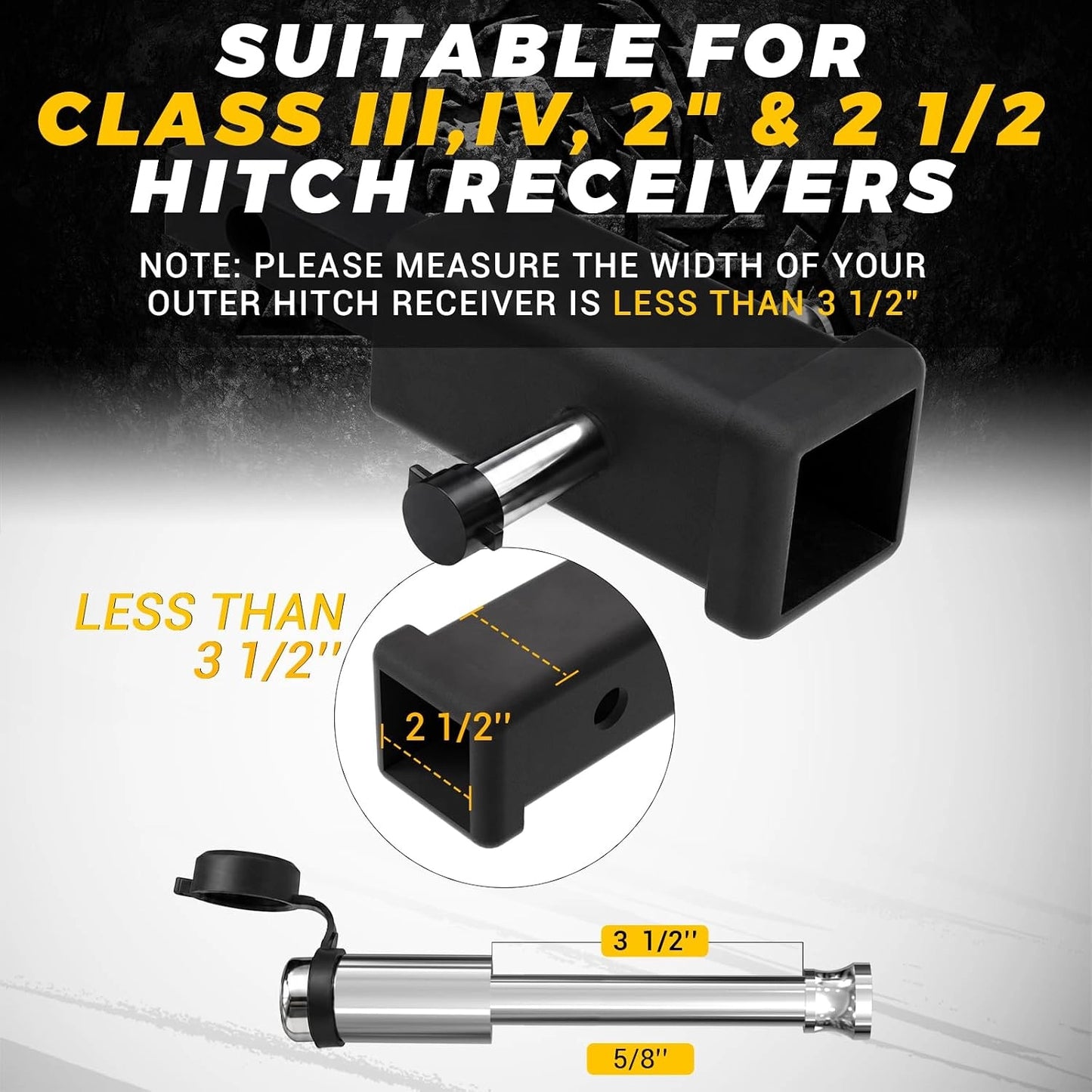 XPE Trailer Hitch Lock Extra Long 3-1/2" Span Fits for Class III IV V Hitches with 2" and 2.5" Receivers