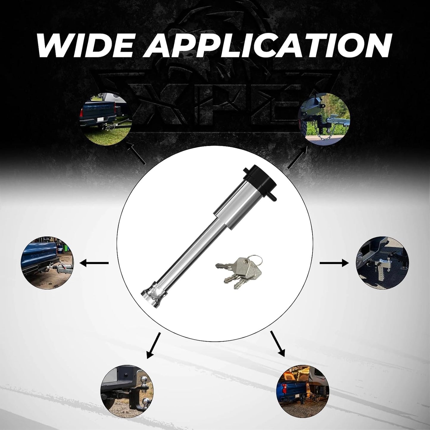 XPE Trailer Hitch Lock Extra Long 3-1/2" Span Fits for Class III IV V Hitches with 2" and 2.5" Receivers