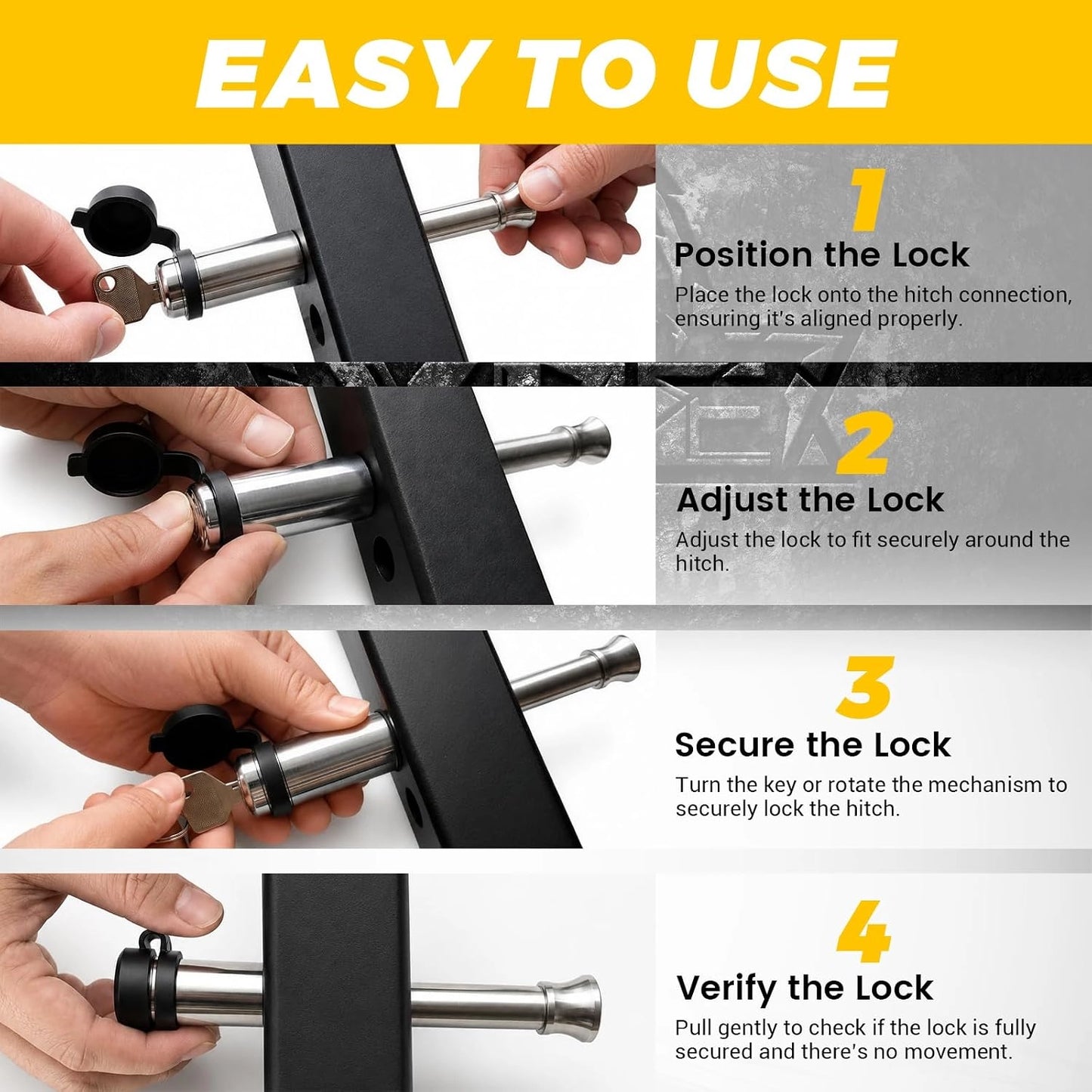 XPE Trailer Hitch Lock Extra Long 3-1/2" Span Fits for Class III IV V Hitches with 2" and 2.5" Receivers