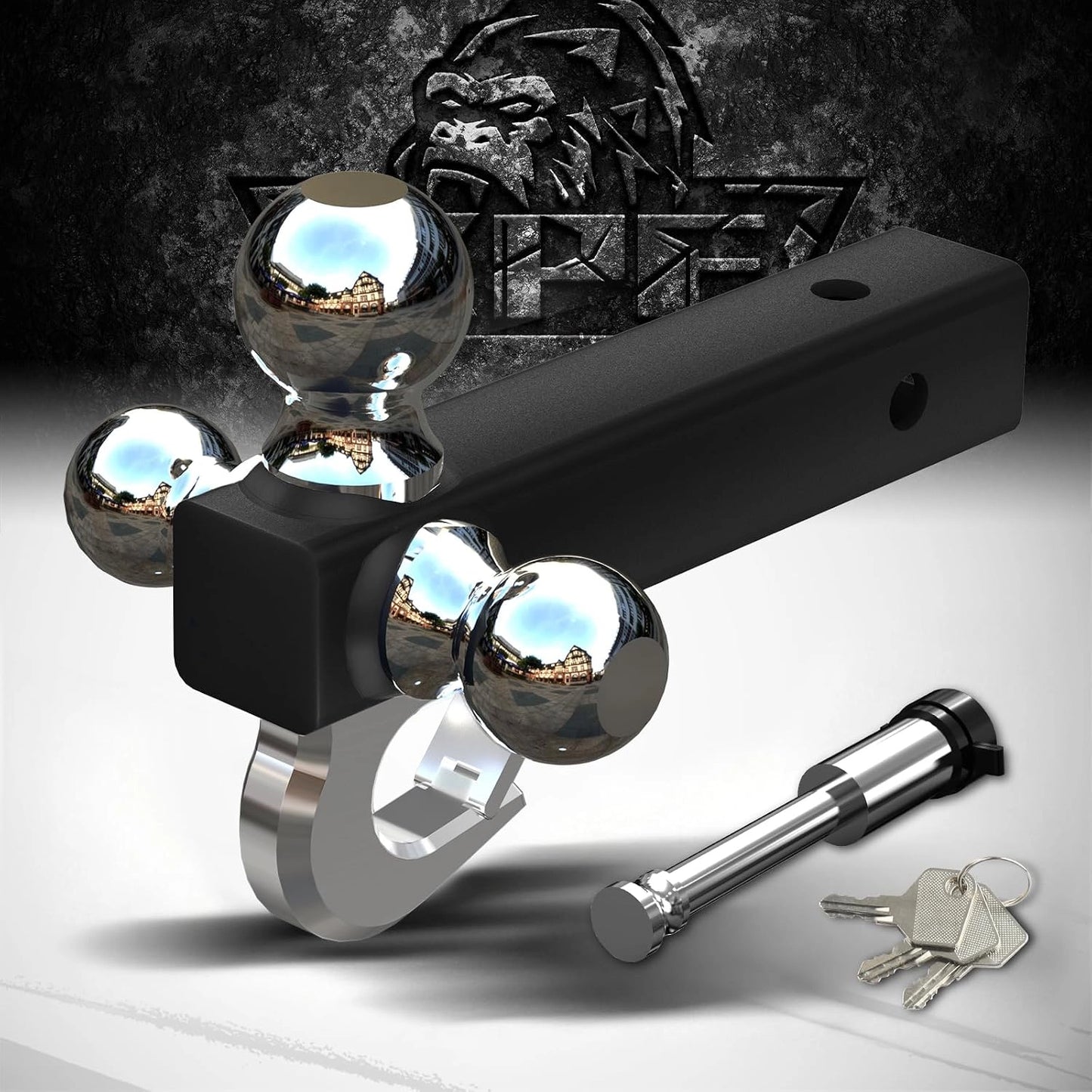 XPE Trailer Hitch Tri-Ball Hitch Fits 2 inch Receiver, 1-7/8", 2", 2-5/16" Trailer Balls 5/8'' Lock Included