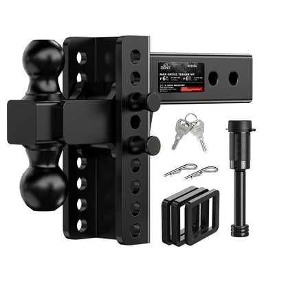 XPE 6-Inch Adjustable Drop Hitch with Anti-Rattle Design for 2.5-Inch Receiver, Heavy-Duty Dual-Ball Mount, 22,000 lbs Max GTW