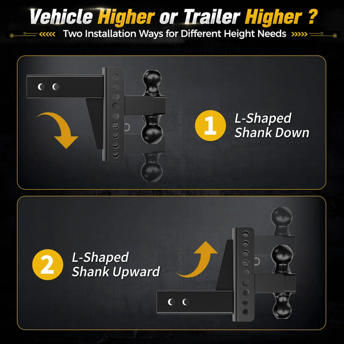 XPE 6-Inch Adjustable Drop Hitch with Anti-Rattle Design for 2.5-Inch Receiver, Heavy-Duty Dual-Ball Mount, 22,000 lbs Max GTW