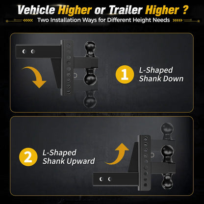 XPE 6-Inch Adjustable Drop Hitch with Anti-Rattle Design for 2.5-Inch Receiver, Heavy-Duty Dual-Ball Mount, 22,000 lbs Max GTW