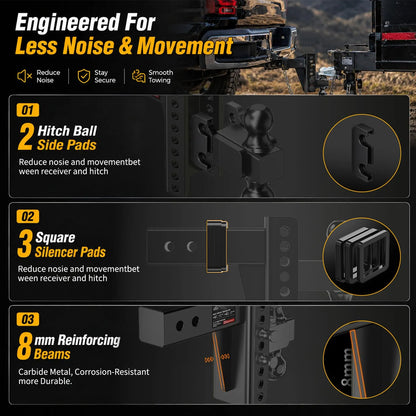 XPE 6-Inch Adjustable Drop Hitch with Anti-Rattle Design for 2.5-Inch Receiver, Heavy-Duty Dual-Ball Mount, 22,000 lbs Max GTW